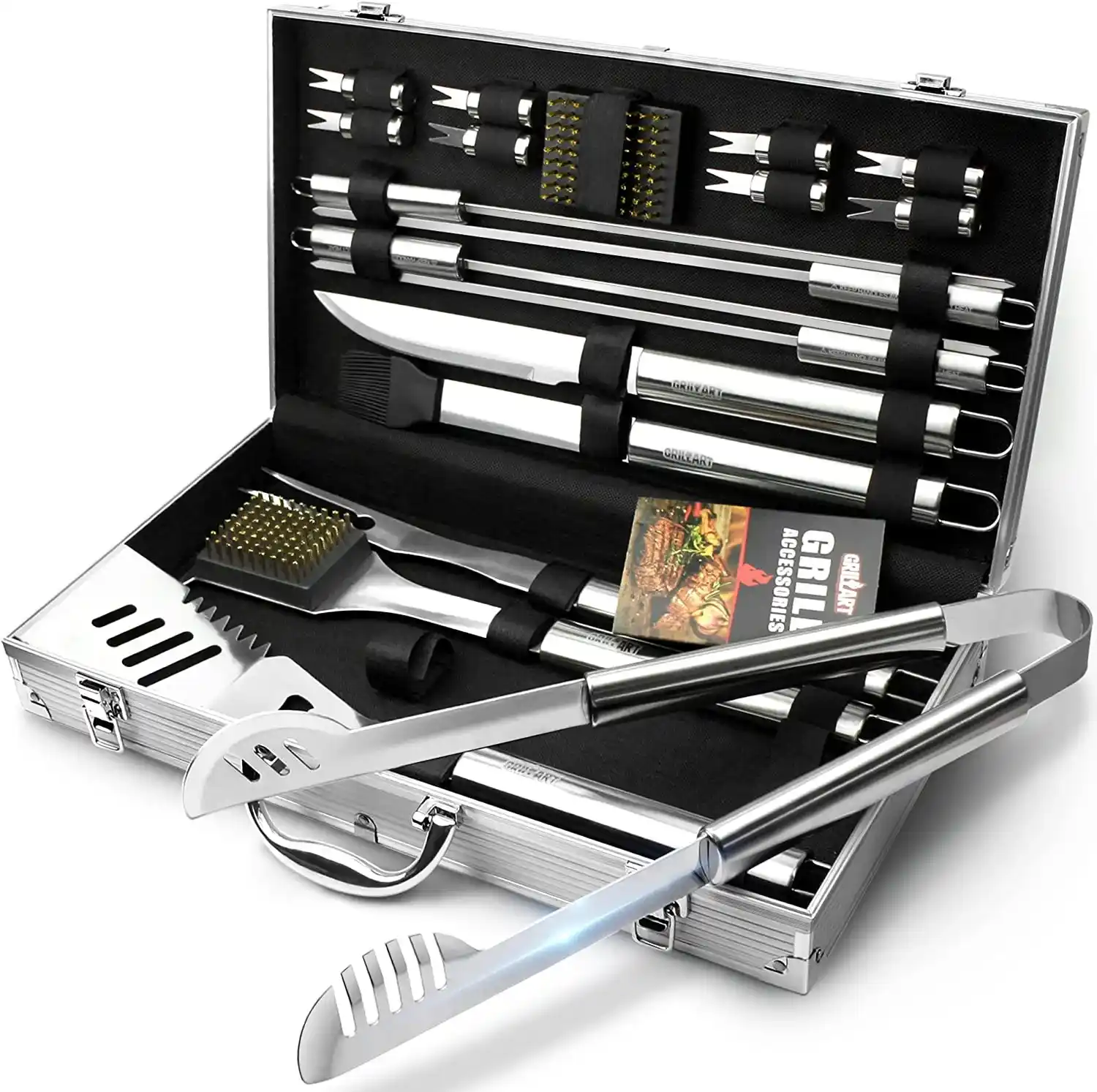 » GRILLART 19-Piece Stainless Steel BBQ Grill Utensil Set with Aluminum Storage Case